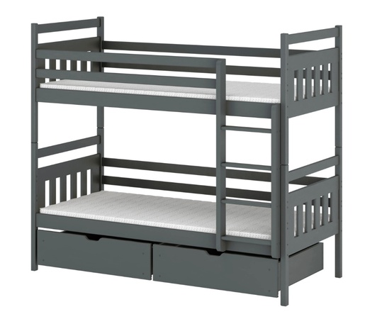 Drveni dječji krevet na kat Adas s ladicom - grafit - 190x90 cm