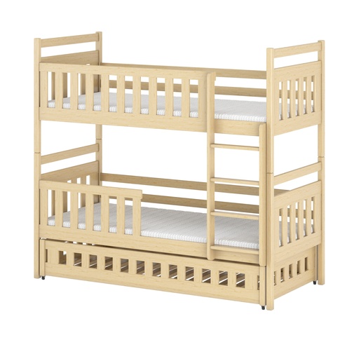 Drveni dječji krevet na kat Oliwia s tri kreveta  - svijetlo drvo - 160x80 cm