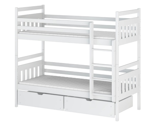 Drveni dječji krevet na kat Adas s ladicom - bijeli - 200x90 cm