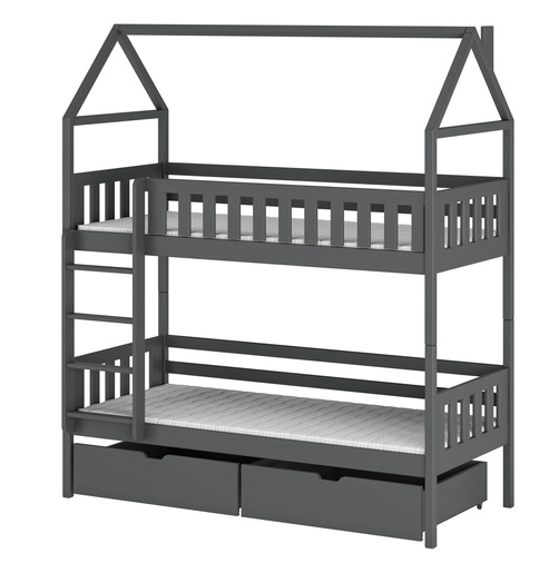 Drveni dječji krevet na kat Gaja s ladicom - grafit - 190x90 cm