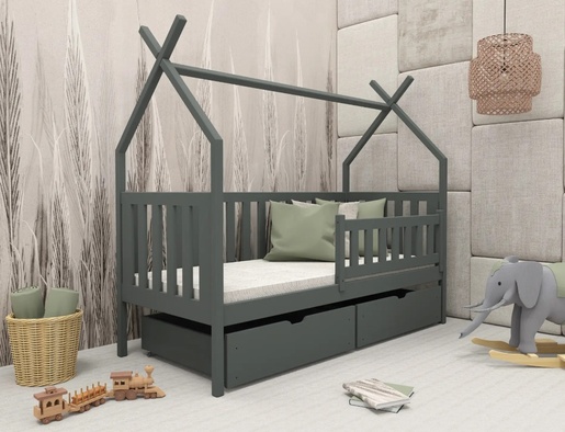 Drveni dječji krevet Simba s ladicom - grafit - 160x80 cm