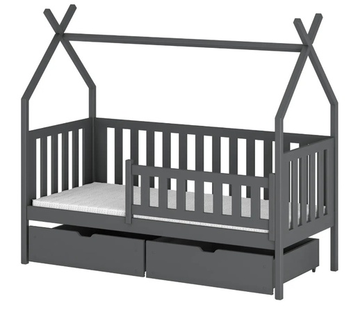 Drveni dječji krevet Simba s ladicom - grafit - 160x80 cm