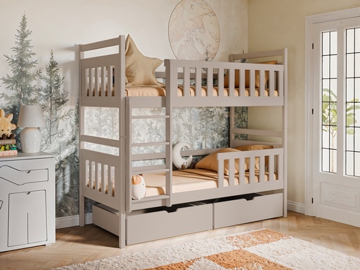 Drveni dječji krevet na kat Monika s ladicom - kašmir - 200x90 cm