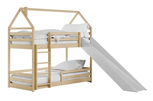 Drveni dječji krevet na kat Play s toboganom - svijetlo drvo - 180x80