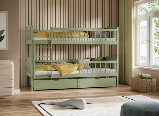 Drveni dječji krevet na kat Luna s ladicom - olive - 200x90