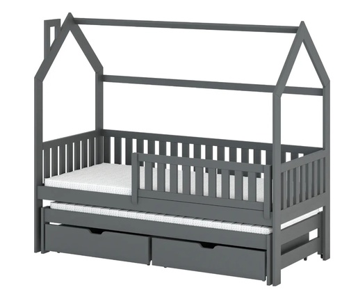 Drveni dječji krevet Monkey s dodatnim krevetom i ladicom - grafit - 180x80 cm