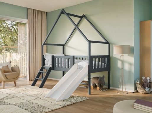 Drveni dječji povišeni krevet Angel - grafit - 180x80 cm