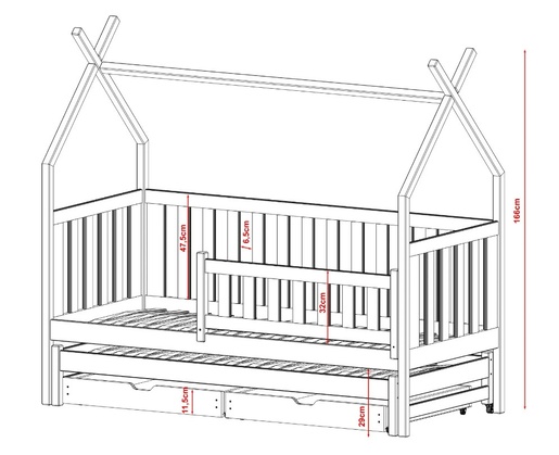Drveni dječji krevet Tytus s dodatnim krevetom i ladicom - bijeli - 160x80 cm