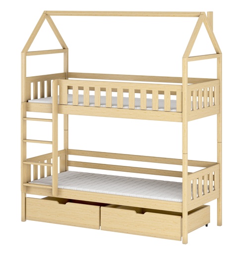 Drveni dječji krevet na kat Gaja s ladicom - svijetlo drvo - 160x80 cm