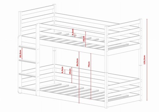 Drveni dječji krevet na kat Mini - olive - 200x90 cm