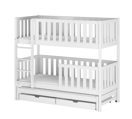 Drveni dječji krevet na kat Lea s tri kreveta i ladicom - bijeli -  180x80 cm