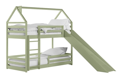 Drveni dječji krevet na kat Play s toboganom - olive - 190x90