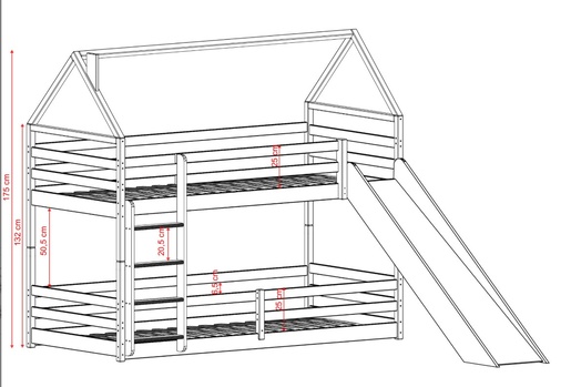 Drveni dječji krevet na kat Play s toboganom - olive - 190x90
