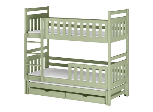 Drveni dječji krevet na kat Klara s tri kreveta i ladicom - olive - 200x90 cm