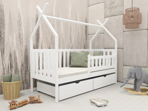 Drveni dječji krevet Simba s ladicom - bijeli - 190x90 cm