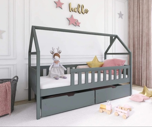 Drveni dječji krevet Domi s ladicom - grafit - 160x80 cm