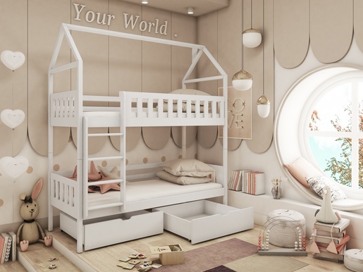 Drveni dječji krevet na kat Gaja s ladicom - bijeli - 160x80 cm