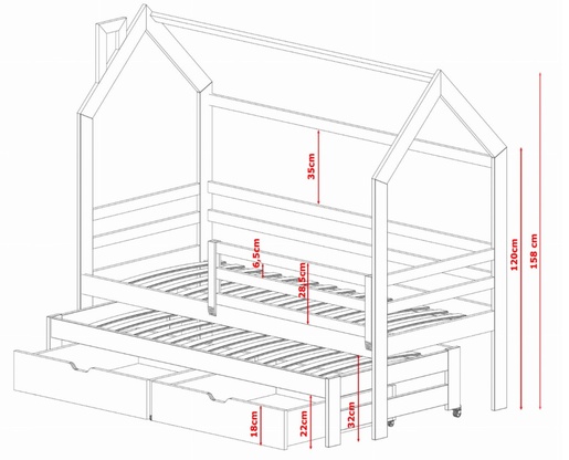 Drveni dječji krevet Disney s dodatnim krevetom i ladicom - kašmir - 160x80 cm