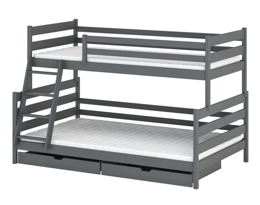 Drveni dječji krevet na kat Nora Family New s dvije ladice - grafit - 90/120x200 cm