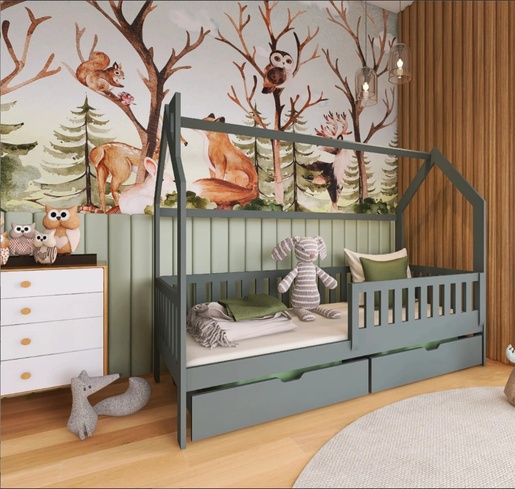 Drveni dječji krevet Natan s ladicom - grafit - 190x90 cm