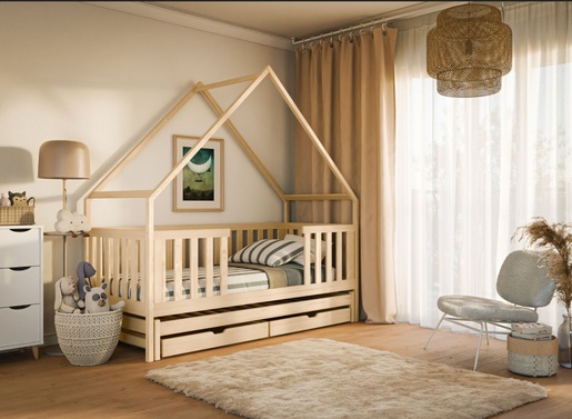 Drveni dječji krevet Magic s dodatnim krevetom i ladicom - svijetlo drvo - 190x90