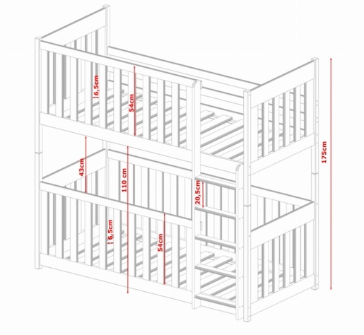 Drveni dječji krevet na kat Konrad - olive - 200x90 cm