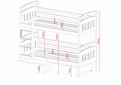 Drveni dječji krevet na kat Gabi s ladicom - svijetlo drvo - 200x90 cm