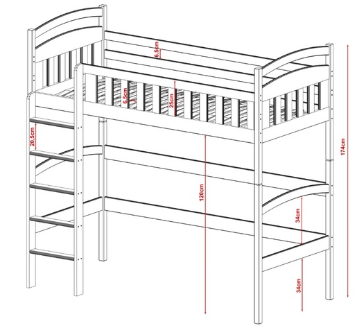 Drveni dječji povišeni krevet Mia - bijeli - 160x80
