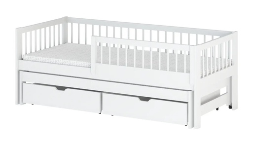 Drveni dječji krevet Softi s dodatnim krevetom i ladicom - bijeli - 160x80