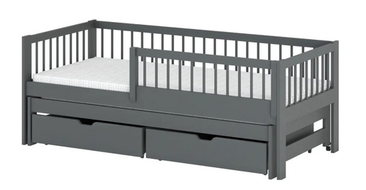 Drveni dječji krevet Softi s dodatnim krevetom i ladicom - grafit - 160x80