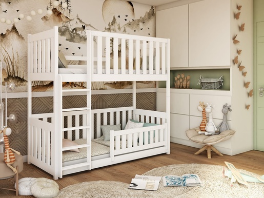 Drveni dječji krevet na kat Konrad 2 - bijeli - 200x90 cm