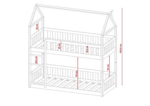 Drveni dječji krevet na kat Pola - bijeli - 200x90 cm