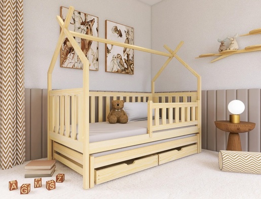 Drveni dječji krevet Simba s ladicom - svijetlo drvo - 180x80 cm