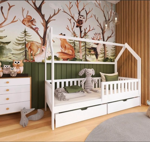 Drveni dječji krevet Natan s ladicom - bijeli - 180x80 cm