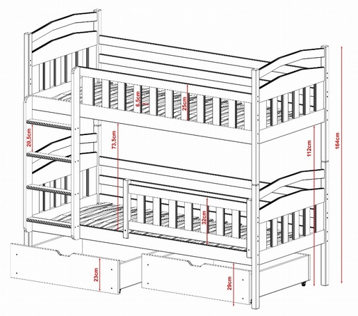 Drveni dječji krevet na kat Ignas s ladicom - olive - 190x90 cm