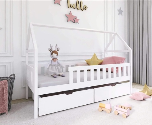 Drveni dječji krevet Domi  s ladicom - bijeli - 160x80 cm
