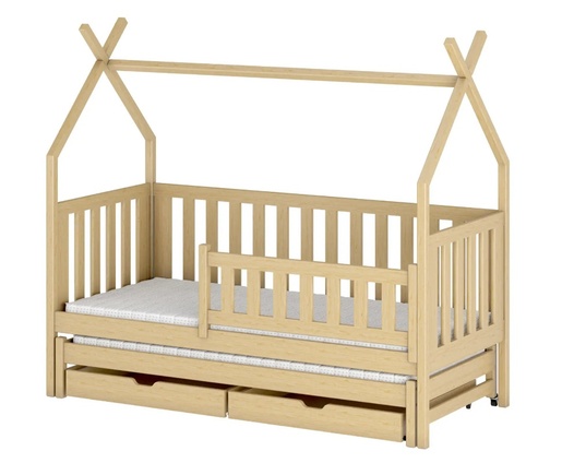 Drveni dječji krevet Simba s ladicom - svijetlo drvo - 200x90 cm