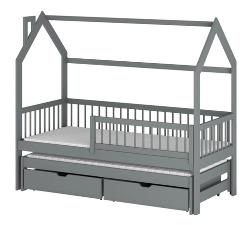 Drveni dječji krevet Papi s dodatnim krevetom i ladicom - grafit - 200x90 cm