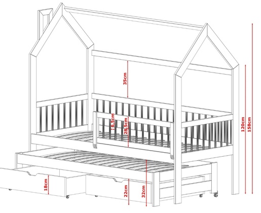 Drveni dječji krevet Papi s dodatnim krevetom i ladicom - olive - 190x90 cm