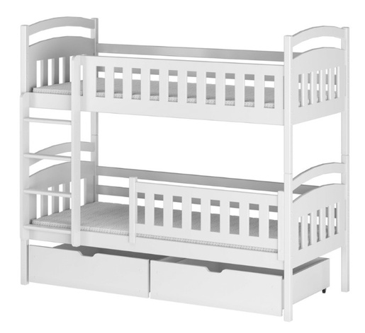 Drveni dječji krevet na kat Ignas s ladicom - bijeli - 190x90 cm