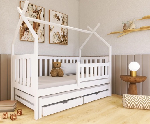 Drveni dječji krevet Tytus s dodatnim krevetom i ladicom - bijeli - 200x90 cm