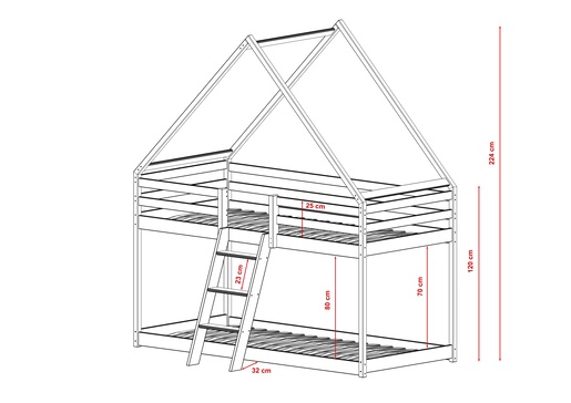 Drveni dječji krevet na kat Sweet - bijeli - 200x90