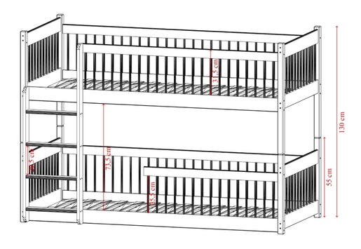 Drveni dječji krevet na kat Boston - grafit - 180x80