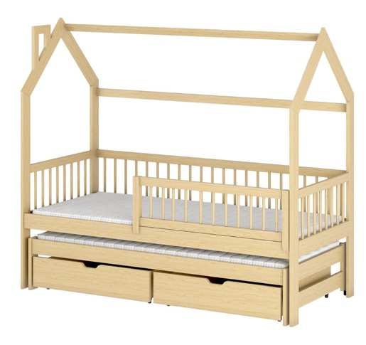 Drveni dječji krevet Papi s dodatnim krevetom i ladicom - svijetlo drvo - 200x90 cm