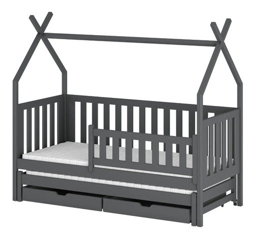 Drveni dječji krevet Tytus s dodatnim krevetom i ladicom - grafit - 180x80 cm