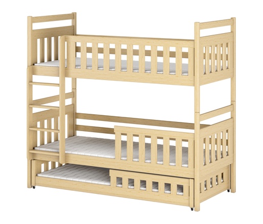 Drveni dječji krevet na kat Oliwia s tri kreveta  - svijetlo drvo - 190x90 cm