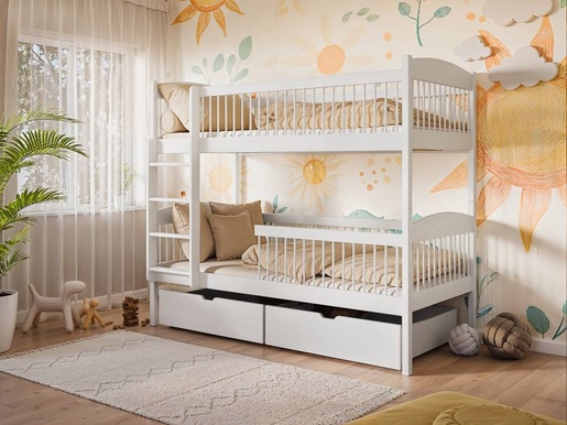 Drveni dječji krevet na kat Luna s ladicom - bijeli - 180x80