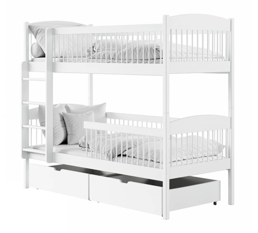 Drveni dječji krevet na kat Luna s ladicom - bijeli - 180x80