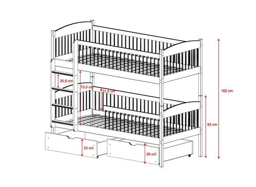 Drveni dječji krevet na kat Luna s ladicom - bijeli - 180x80