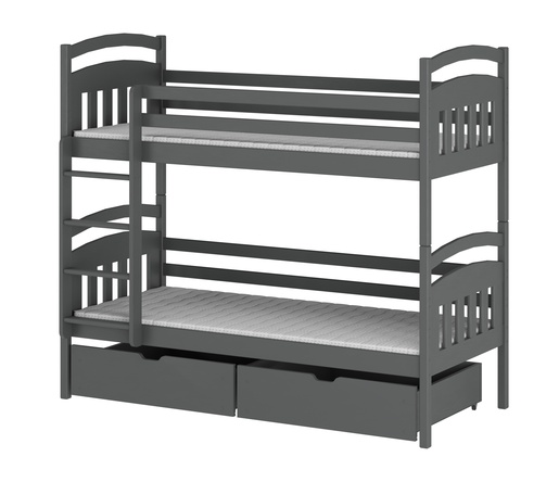 Drveni dječji krevet na kat Gabi s ladicom - grafit - 190x90 cm